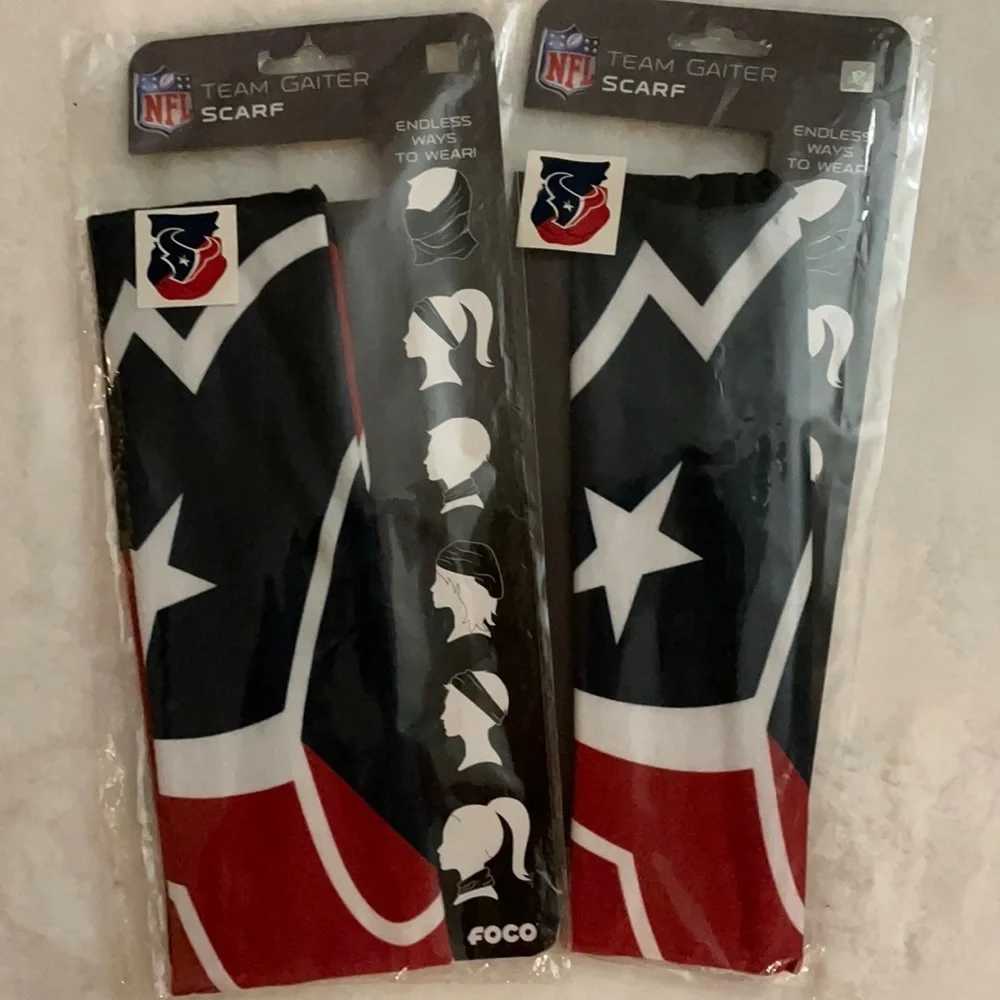 NEW SET OF 2 NFL HOUSTON TEXANS TEAM GAITER, SCARF, HEADBAND. UNISEX